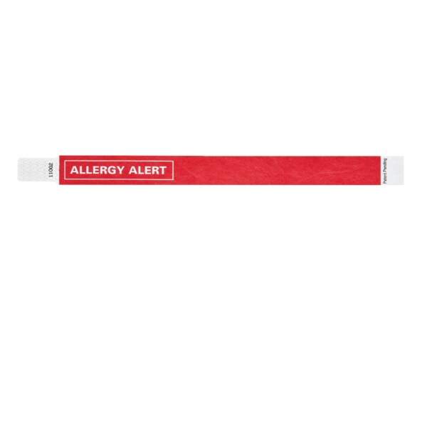 Wristband - Tyvek - Allergy Alert 1" x 10" Red w/White